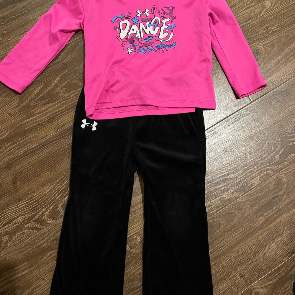 Under Armour Pink Dance Top and Black velvet Pants Set